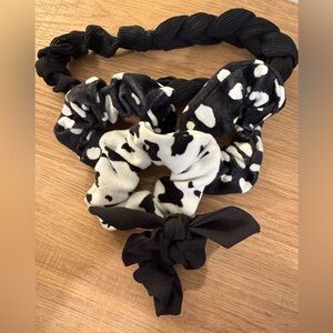 Black & White Hair Accessories Bundle - Scrunchies + Headband (4 pcs)